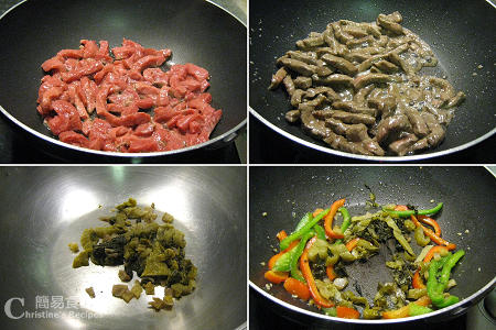 味菜牛柳絲製作圖 Stir Fried Shredded Beef with Preserved Vegetable Procedures