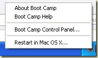 Boot Camp manager context menu running in Windows XP