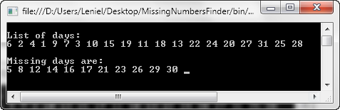 Missing Numbers Finder output