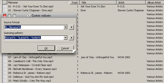 Mp3tag Guess Values for Track Artist and Title in FileName [ before ]
