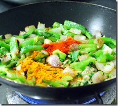 Adding powders and sauce Adding powders and sauce