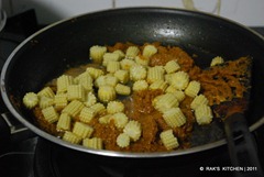 baby corn masala - add cooked baby corn