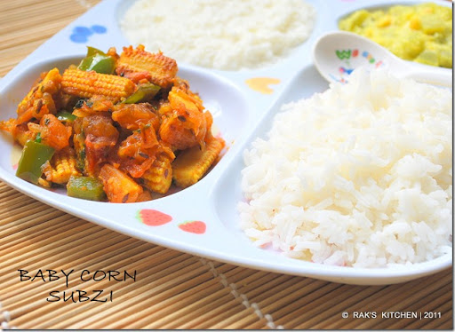 Baby corn sabzi,rice,curd rice,podalangai kootu DSC_2493