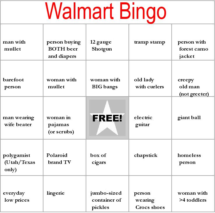 A new card for your Walmart bingo game. 
