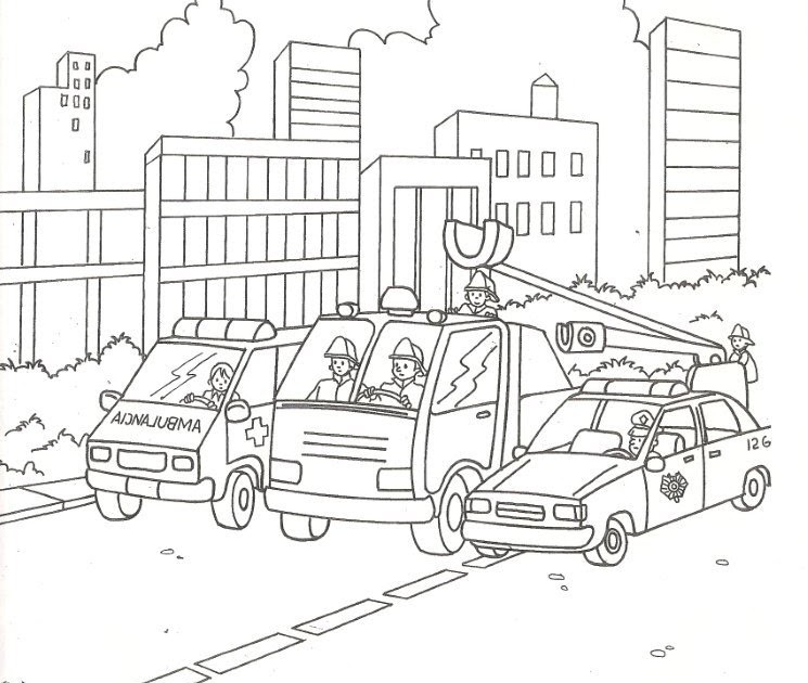 Firefighters, police cars and ambulances, free coloring pages ...
