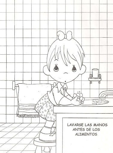 Niño lavandose las manos – dibujo para colorear de los deberes de los niños
