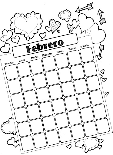 Calendario de febrero para colorear