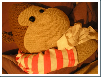 Monkey in bed with flu