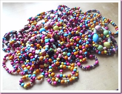 Pile of wooden bead bracelets