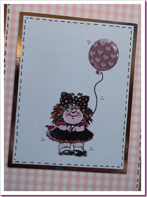Girl with a balloon stamped card 1