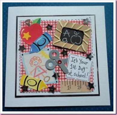 Red Gingham First day At School Card