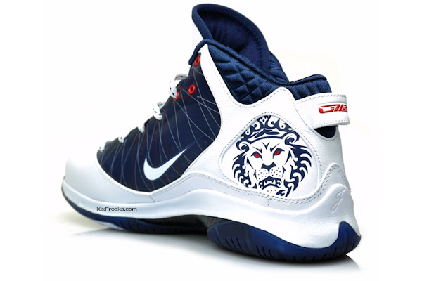 navy blue and white lebrons