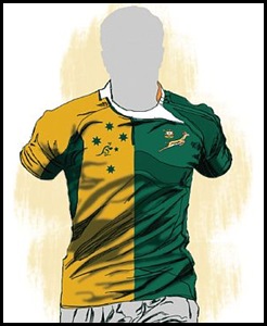Springbok over the heart Wallaby on the other side rugby jersey Bertus de Villiers SA expat Perth...