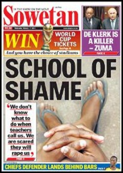 Filadephia school of shame Sowetan front page