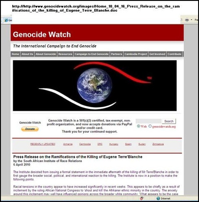 Genocide Watch ANC incitement to Shoot and Kill Afrikaner Minority increased racial tensions (2)
