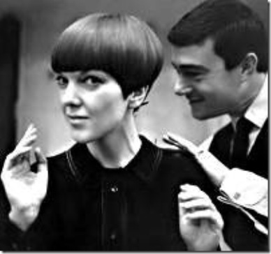 edgy mod blonde rock hair. Vidal Sassoon hairstyle with Mary Quant fashions 