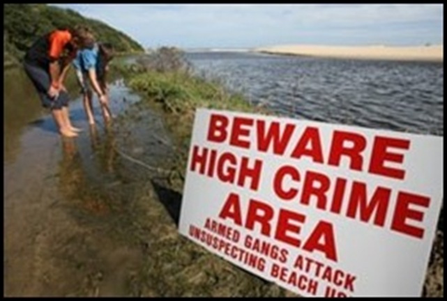High Crime Area Warning Sign SA beaches