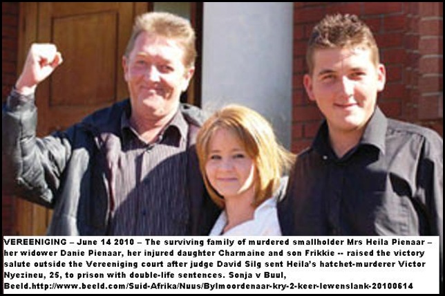 Pienaar family celebrates life sentence for Victor Nyezineu Vereeniging Court