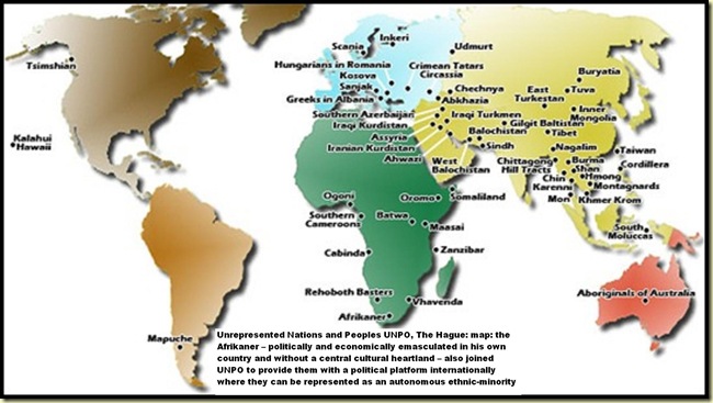 UNPO map of unrepresented Nations and Peoples includes the Afrikaner