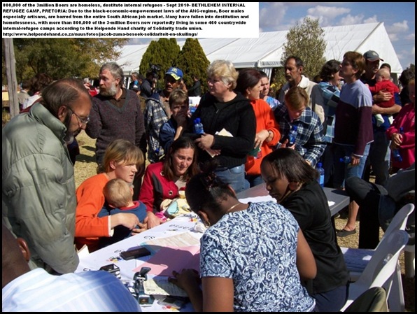 Boer Internal Refugee Camps registration for social welfare application during Jacob Zuma to camp Bethlehem, Pretoria