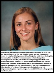 Lotz Inge Stellenbosch student March 16 2005 bludgeoned to death boyfriend VdVyver not guilty KILLERS NEVER CHARGED