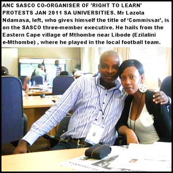 ANC SASCO ORGANISER COMMISSAR LAZOLA NDAMASE RIGHT TO LEARN PROTESTS