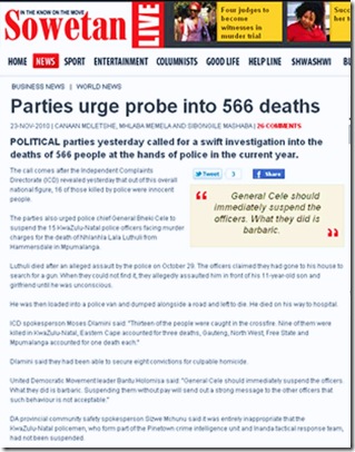 SAPS 566 DEATHS IN DETENTION 2010 SOWETAN