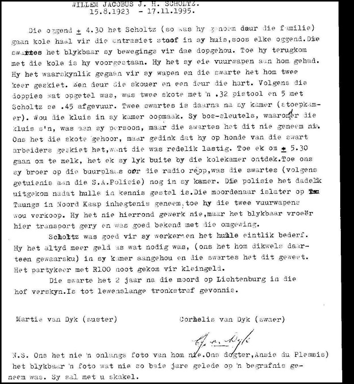 Scholtz Willem Jacobus Nov171995 FAMILY REPORT
