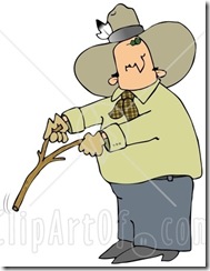 17191-Caucasian-Cowboy-With-A-Feather-In-His-Hat-Looking-Back-Over-His-Shoulder-While-Handling-A-Stick-While-Water-Witching-Or-Dowsing-Clipart-Illustration-Image