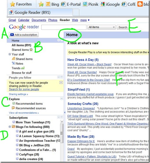 Google reader Home page A-F