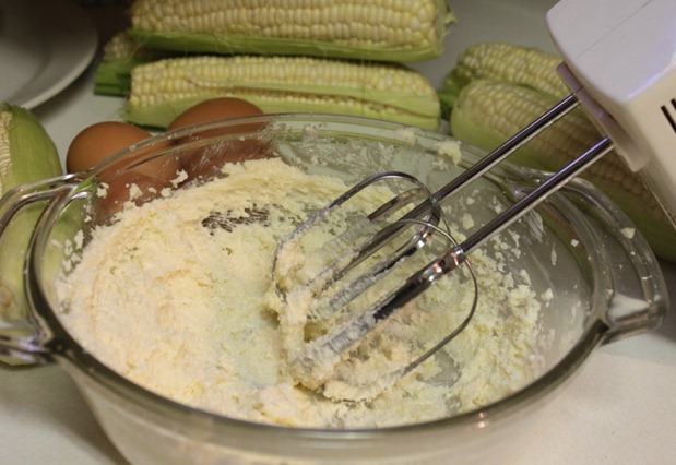 making Mexican corn cake batter 