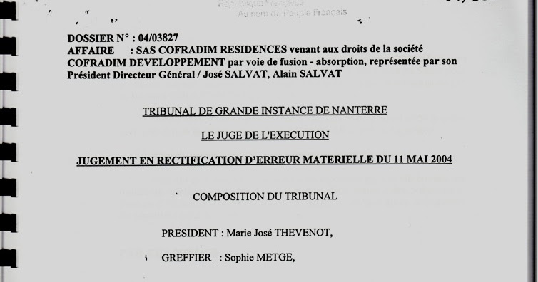 PRE-RAPPORT DE Maître Marc BARONI: Jugement en rectification d’erreur