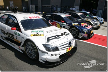 05.06.2010 Klettwitz, Germany,  The Cars of the 1st and 2nd Startrow, Paul di Resta (GBR), Team HWA AMG Mercedes, AMG Mercedes C-Klasse, Mattias Ekstroem (SWE), Audi Sport Team Abt, Audi A4 DTM, Bruno Spengler (CAN), Team HWA AMG Mercedes, AMG Mercedes C-Klasse, Jamie Green (GBR), Persson Motorsport, AMG Mercedes C-Klasse - DTM 2010 at Lausitzring / Eurospeedway Lausitz, Germany - www.xpb.cc, EMail: info@xpb.cc - copy of publication required for printed pictures. Every used picture is fee-liable. © Copyright: Trienitz/xpb.cc