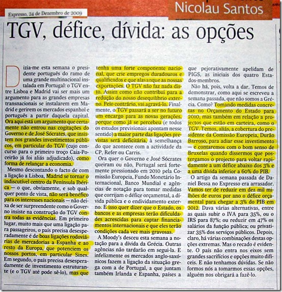 Nicolau Santos - TGV, défice, dívida: as opções