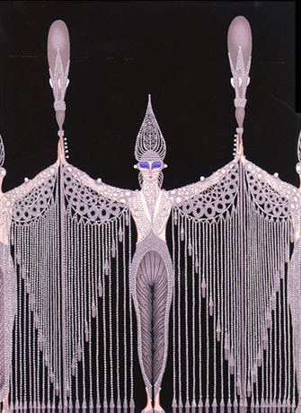 نقاشی ارت ارته تکه دوزی گلدوزی گل هنر هنری artistic art artist arts artists هنرمند  زنان دست در دست هم  نقاب دار نقابدار زنجیر زنجیره زنجیری تور توری ایستاد چشم چشمان بسته عصا عصای عصاهای سلطنتی تاج تور بافت تور باف بافی بافتن بافندگی بافت تورباف توربافت مروارید سنگ شیشه ای مرواریدی گردنبند Les Bijoux de perle embossed serigraph (1-300, I-L, A P1-50), 1983, 22