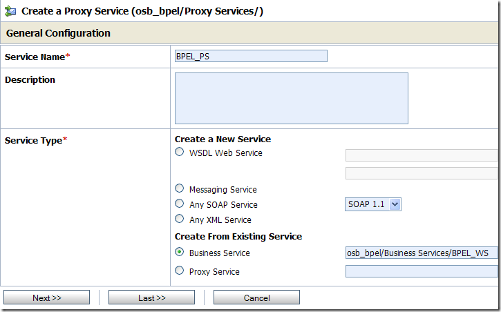 Creating the BPEL Proxy Service