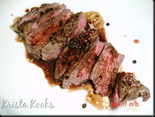 Krista Kooks Johnny Garlic's Grilled Peppered Steak with Cabernet Balsamic Sauce