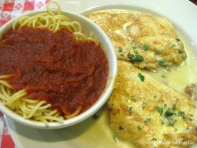 Chicken Francese with Spaghetti at Spring Lake Gourmet Pizzeria and Restaurant in Spring Lake, NJ - Photo by Taste As You Go