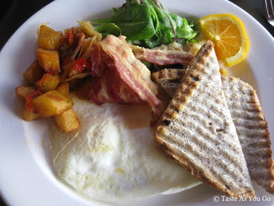 Two Eggs with Country Potatoes, Toast, and a Side of Bacon at La Giara in New York, NY - Photo by Taste As You Go