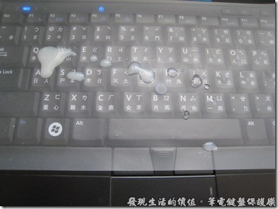 鍵盤保護膜可以防塵也可以防水並防污，喝咖啡時不怕飲料灑在鍵盤上，但鍵盤下面的滑鼠TouchPanel就沒防護到了。這種保護膜因為很薄，所以可以直接放在鍵盤上並把筆記型電腦闔起來也不會影響或破壞任何功能。