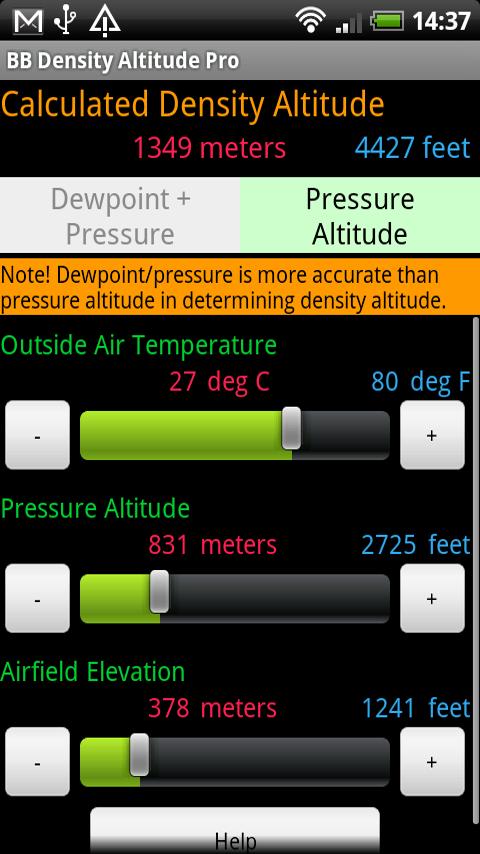 BB Density Altitude Tool Pro Screen 2