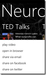 Neurons TED Talks for Windows Phone 7 (click to enlarge).5