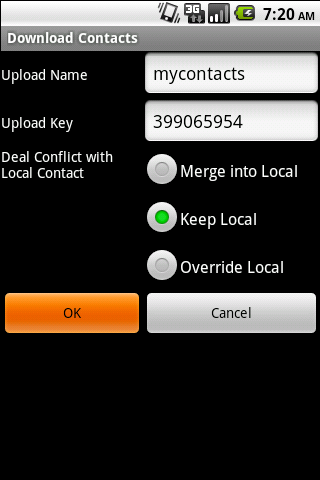 Synkontact - transfer contacts Screen 2