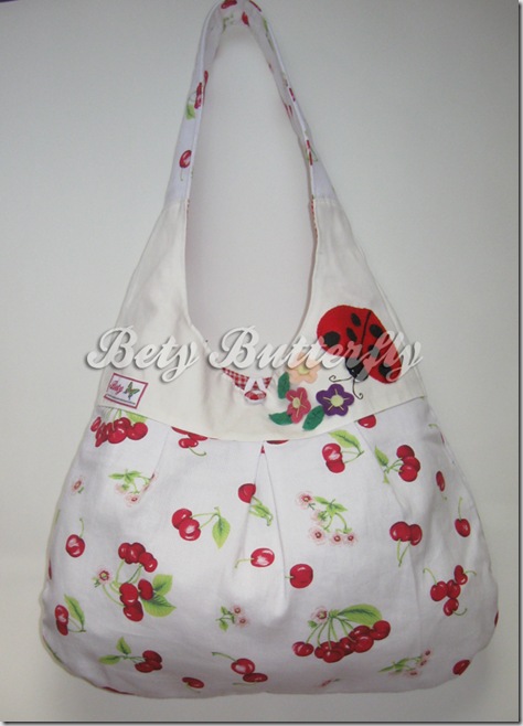 bolsa feminina de tecido 100% algodão cherry cerejas cerejinhas estampada média