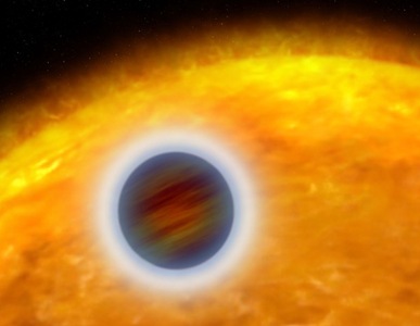 ilustração do exoplaneta WASP-33b e sua estrela
