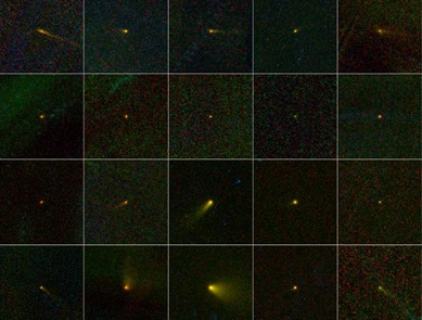 mosaico de cometas descobertos pelo WISE