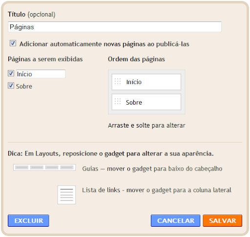 Configuração do Gadget