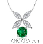 Round-Emerald-Pendant-with-Diamond-Petals-in-14k-White-Gold-(6-mm)_