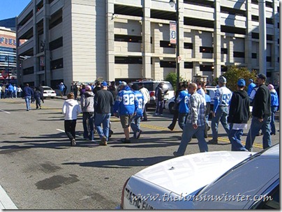 Lions fans walking to Ford Field.
