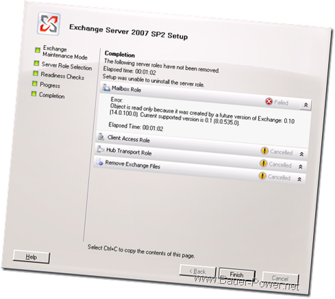 Exchange Server 2007 Uninstall Failed